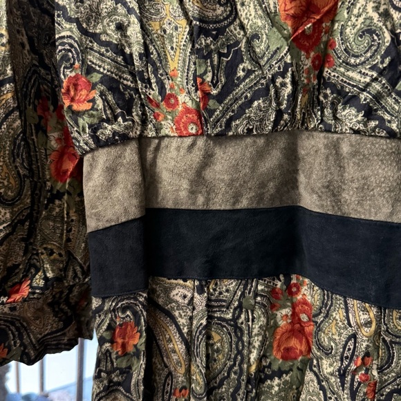 Raoul Black, Sage Green, and Orange Floral Paisley Long Sleeve Drop Waist Dress - Picture 6 of 13